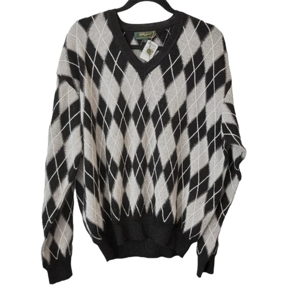 NEW $295 Bobby Jones Collection Argyle Sweater! L Soft Alpaca Black & Gray Roomy - Picture 1 of 4